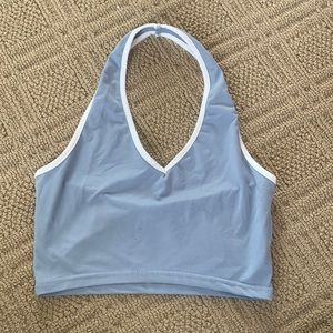 Contrast binding crop halter top